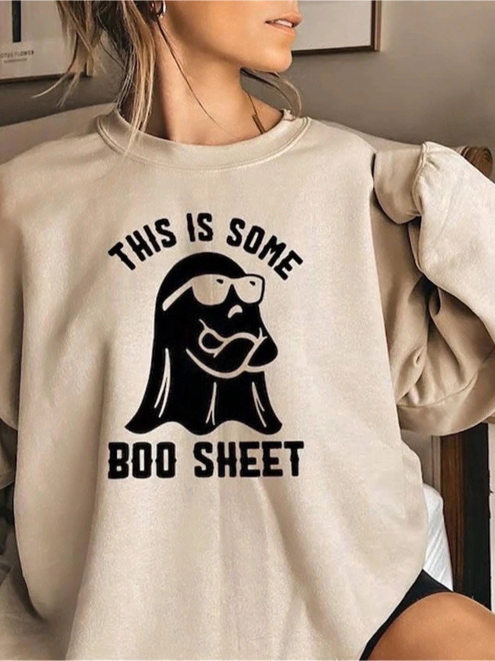 This Is Some Boo Sheet Ghost Sweatshirt in Cream & Black